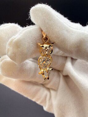 14K Yellow Gold Owl Pendant